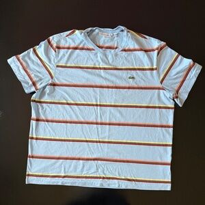 Lacoste V Neck T-Shirt - Size XXXL - Light Blue w/ Multi Color Stripes